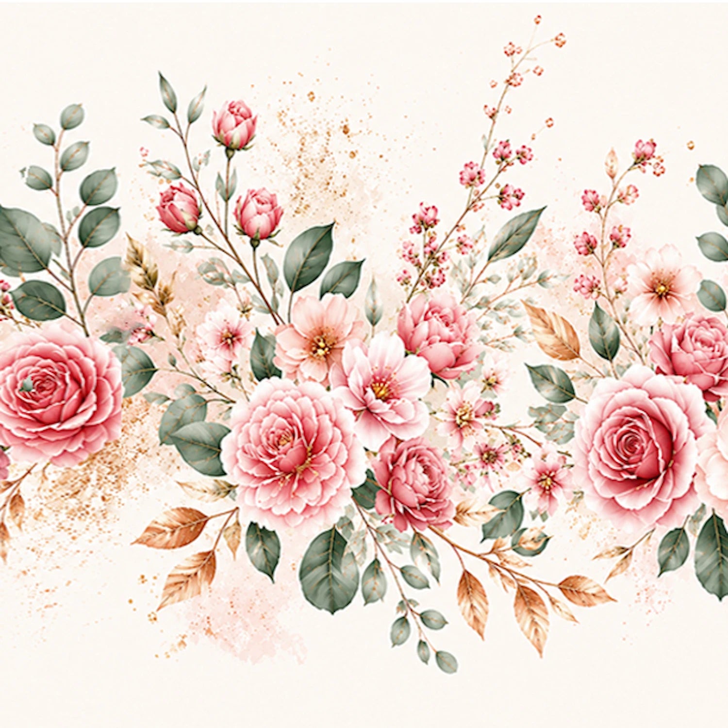 Rose Gold Wedding Bloom Edible Image Cake Wrap - Seamless -  Precut Icing Sheet  close up of design