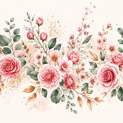 Rose Gold Wedding Bloom Edible Image Cake Wrap - Seamless -  Precut Icing Sheet  close up of design