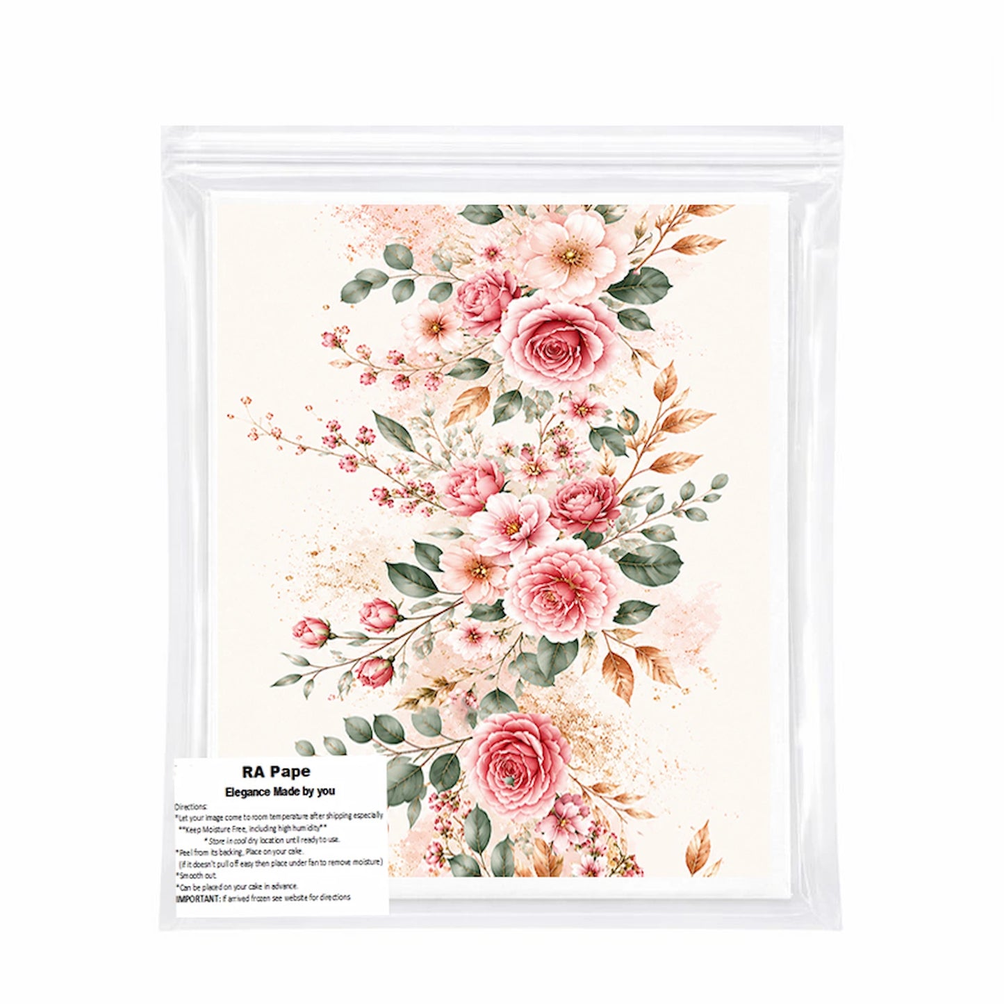 We  send you enough Precut Rose Gold Wedding Bloom Edible Image Cake Wrap - Seamless -  Precut Icing Sheet  to fit  the cake you selected