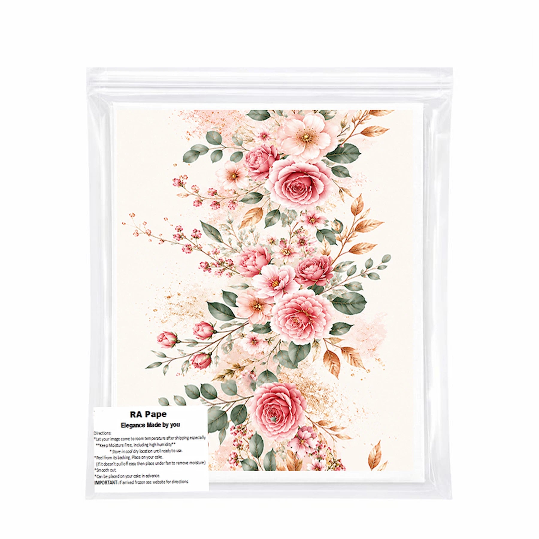 We  send you enough Precut Rose Gold Wedding Bloom Edible Image Cake Wrap - Seamless -  Precut Icing Sheet  to fit  the cake you selected