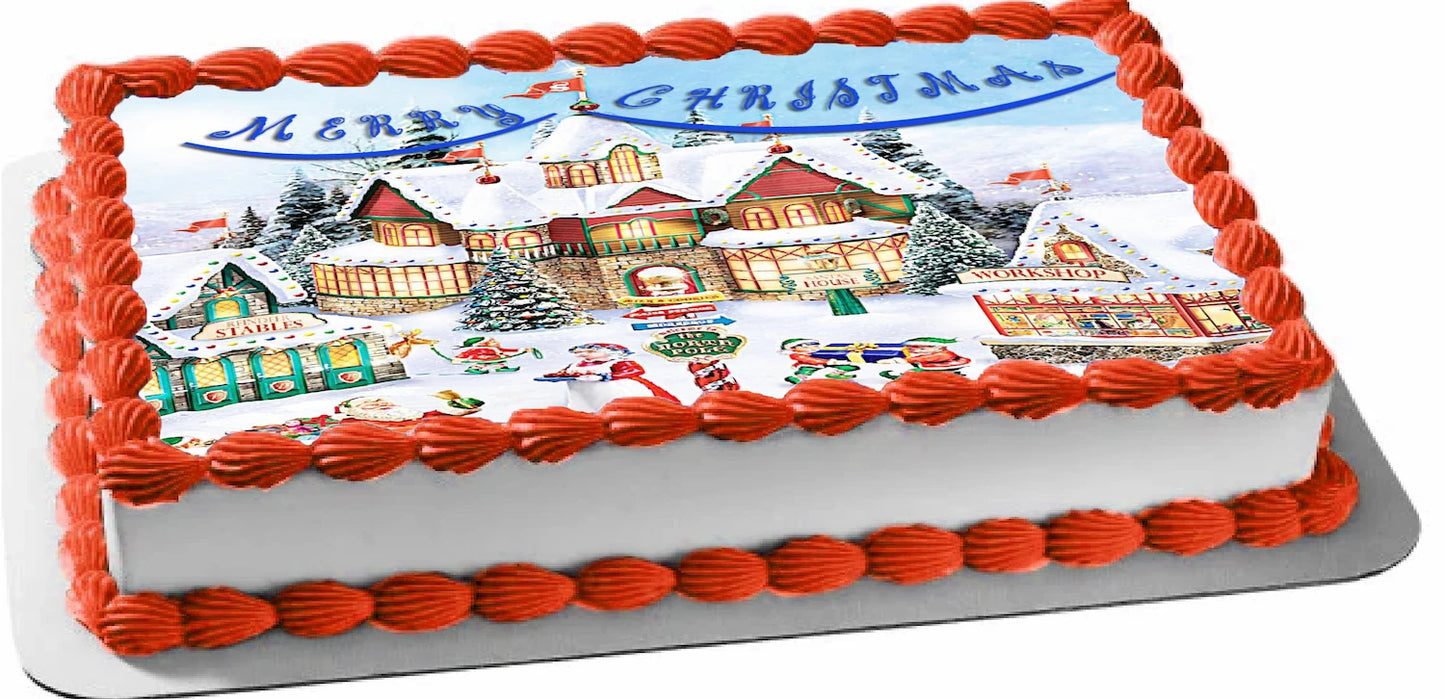 Edible Icing Images Vibrant Santa Workshop Christmas Sheet Cake Topper