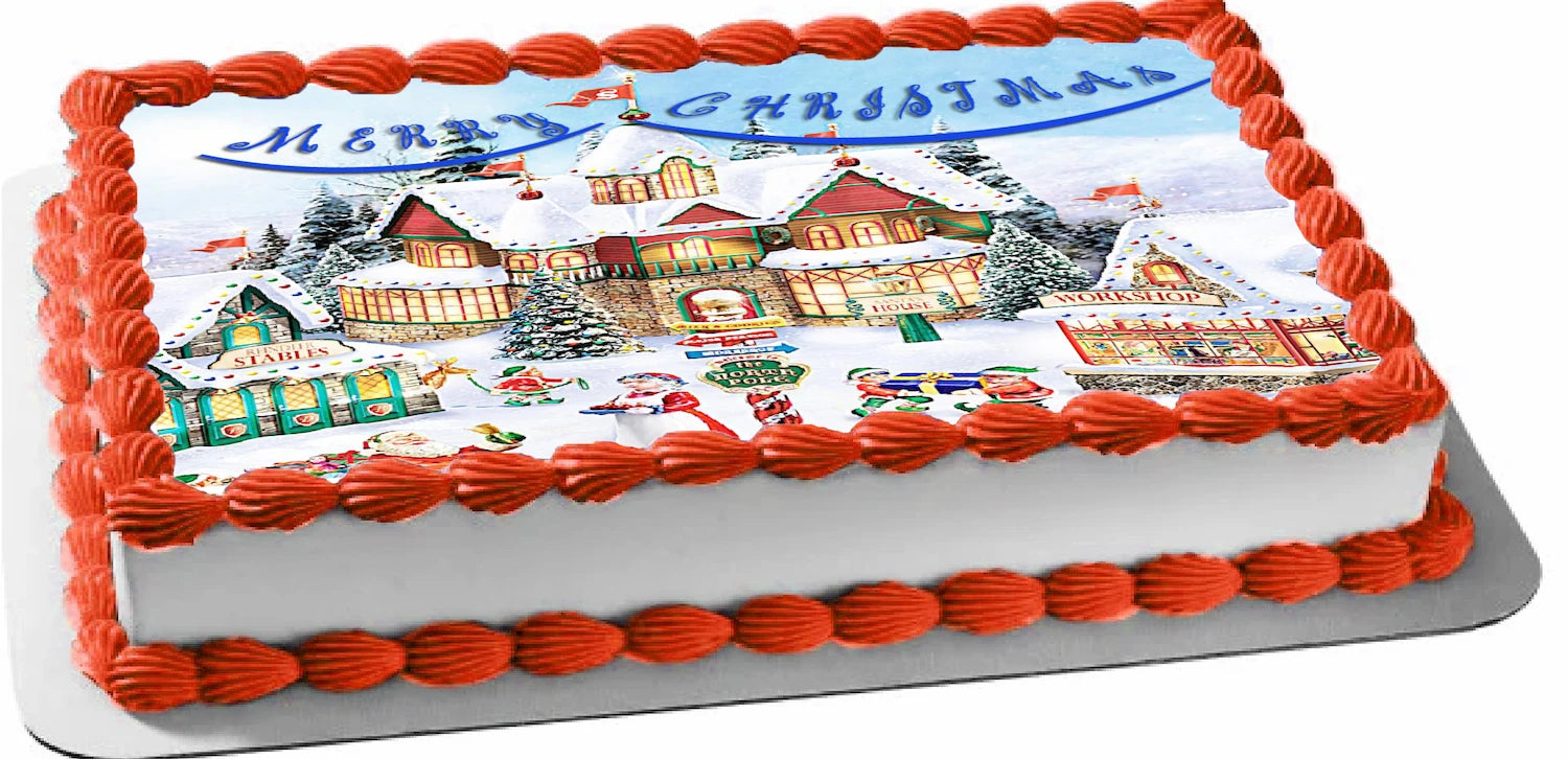 Edible Icing Images Vibrant Santa Workshop Christmas Sheet Cake Topper