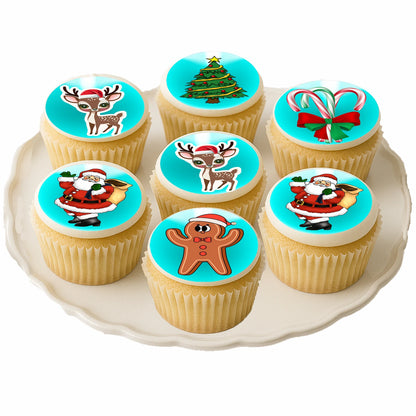 Christmas Edible Cake Images - Santa & Friends - Cookie & Cupcake Toppers