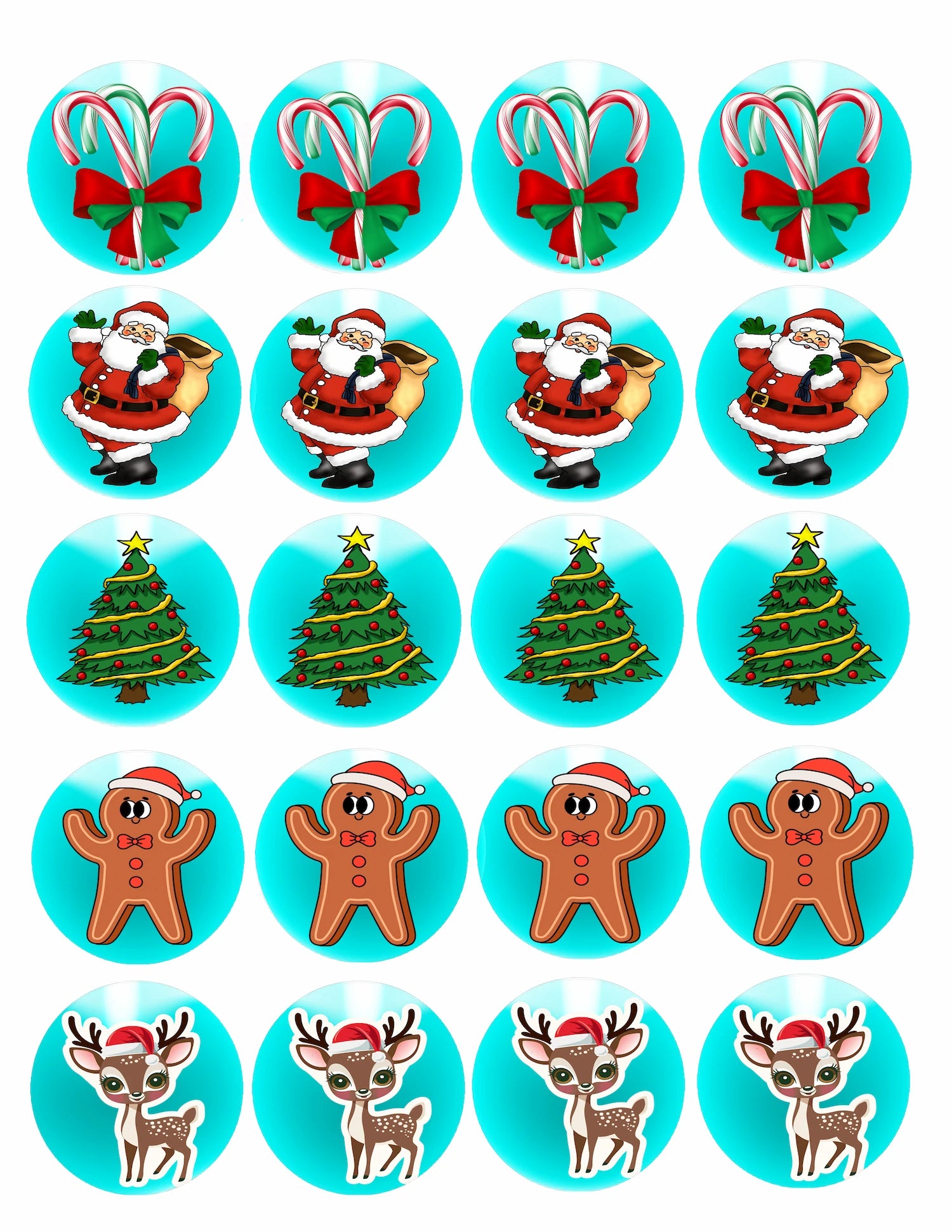 Santa & Friends Christmas Edible Image Cookie & Cupcake Topper - Sheet of 20