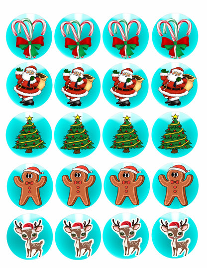Santa & Friends Christmas Edible Image Cookie & Cupcake Topper - Sheet of 20