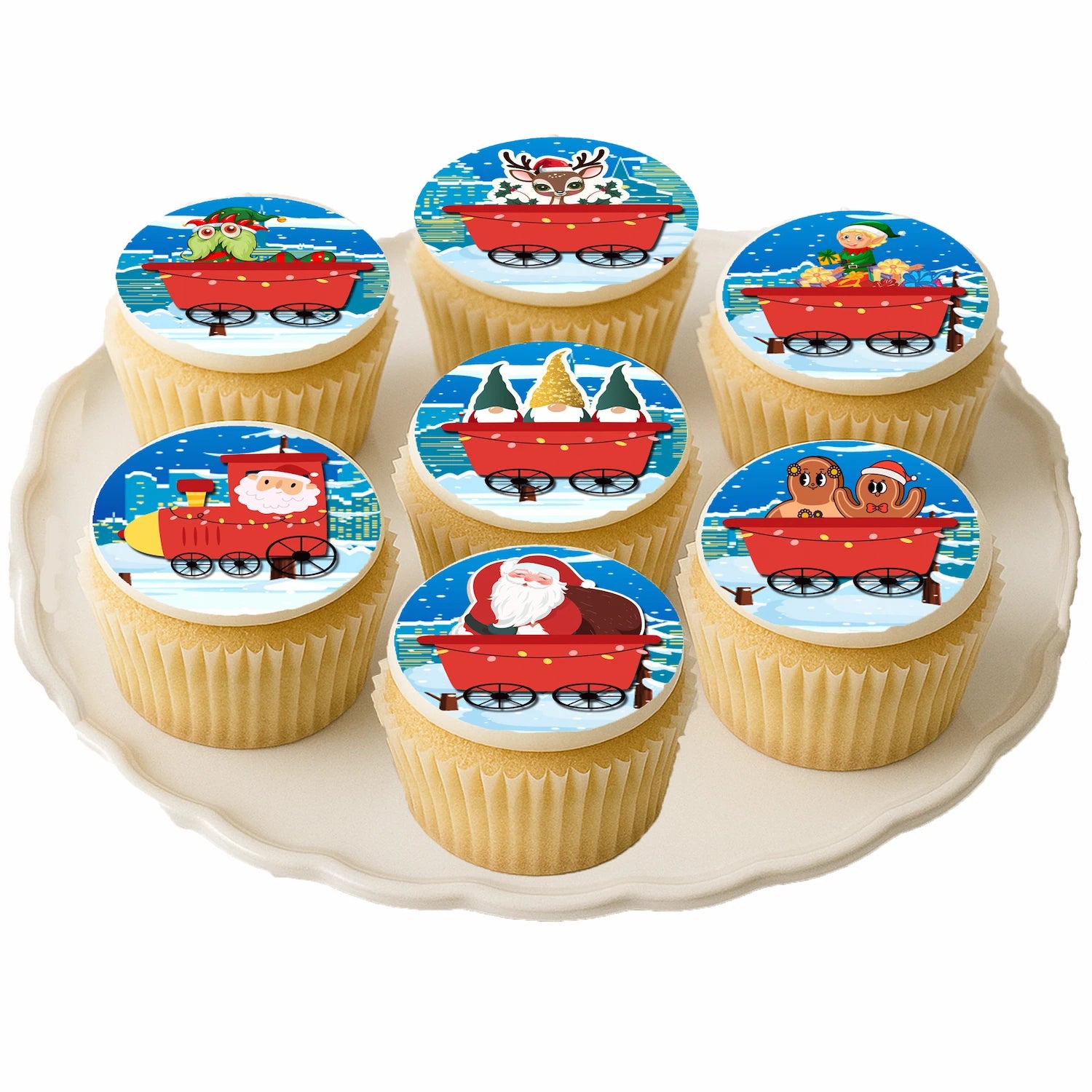 Santa Train Christmas Edible Image Cookie & Cupcake Topper - precut