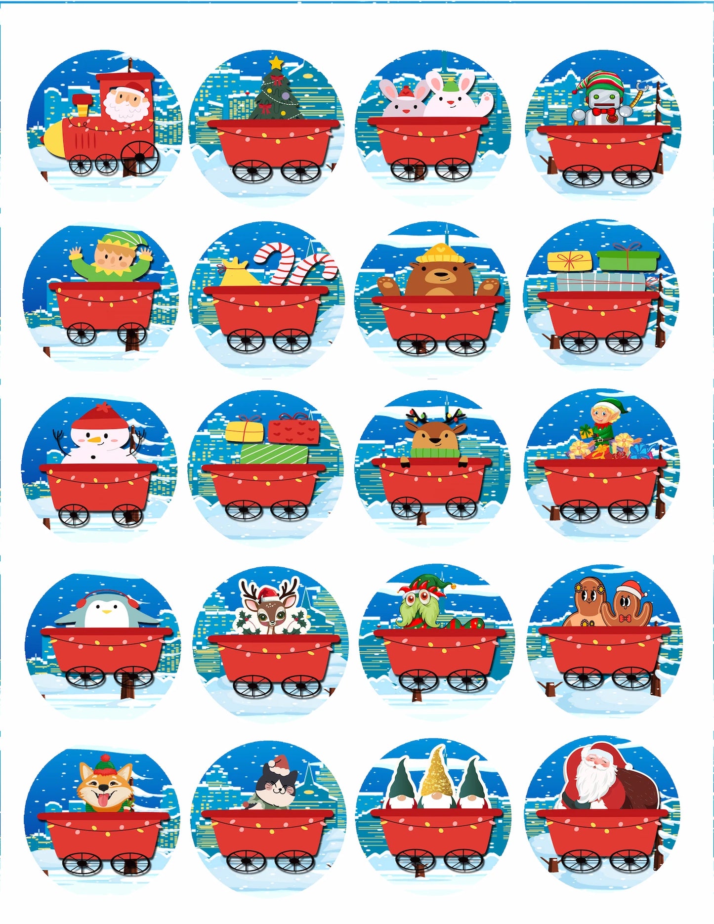 Santa Train Christmas Edible Image Cookie & Cupcake Topper - Sheet of 20
