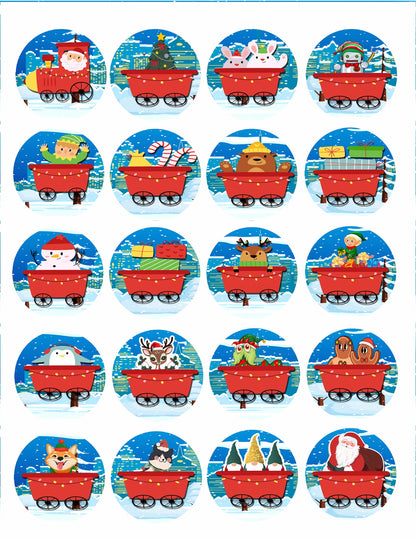 Santa Train Christmas Edible Image Cookie & Cupcake Topper - Sheet of 20