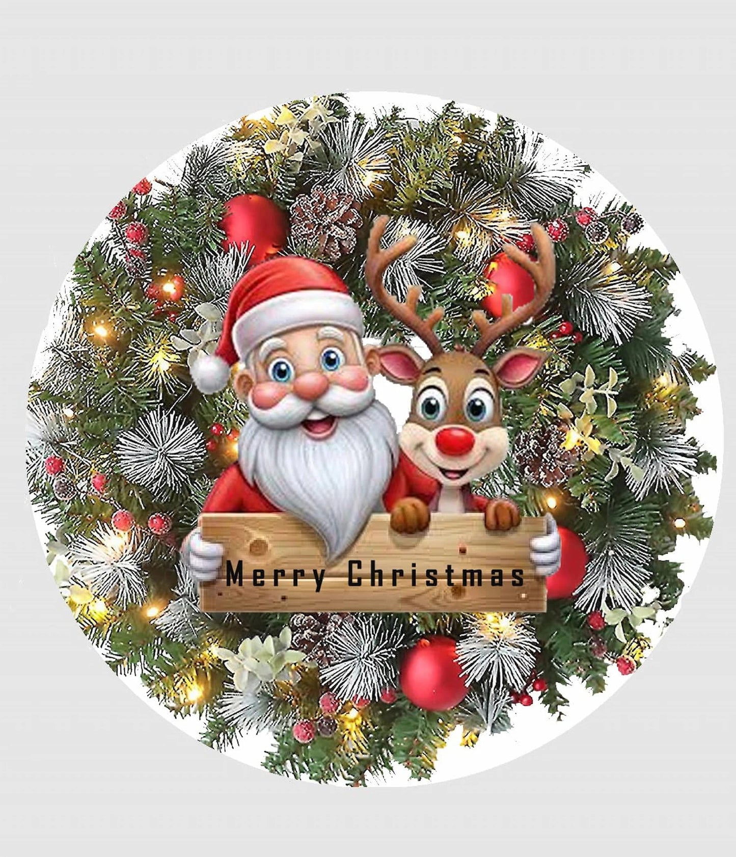 Santa Wreath Christmas Edible Image Cake Topper - Easy to use