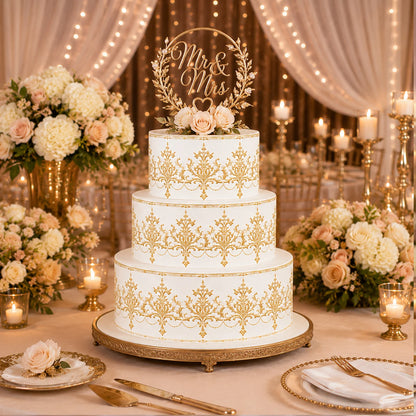 Seamless Classic Wedding Gold Custom Edible Image Cake Wrap -  Precut Icing Sheet - RA Pape