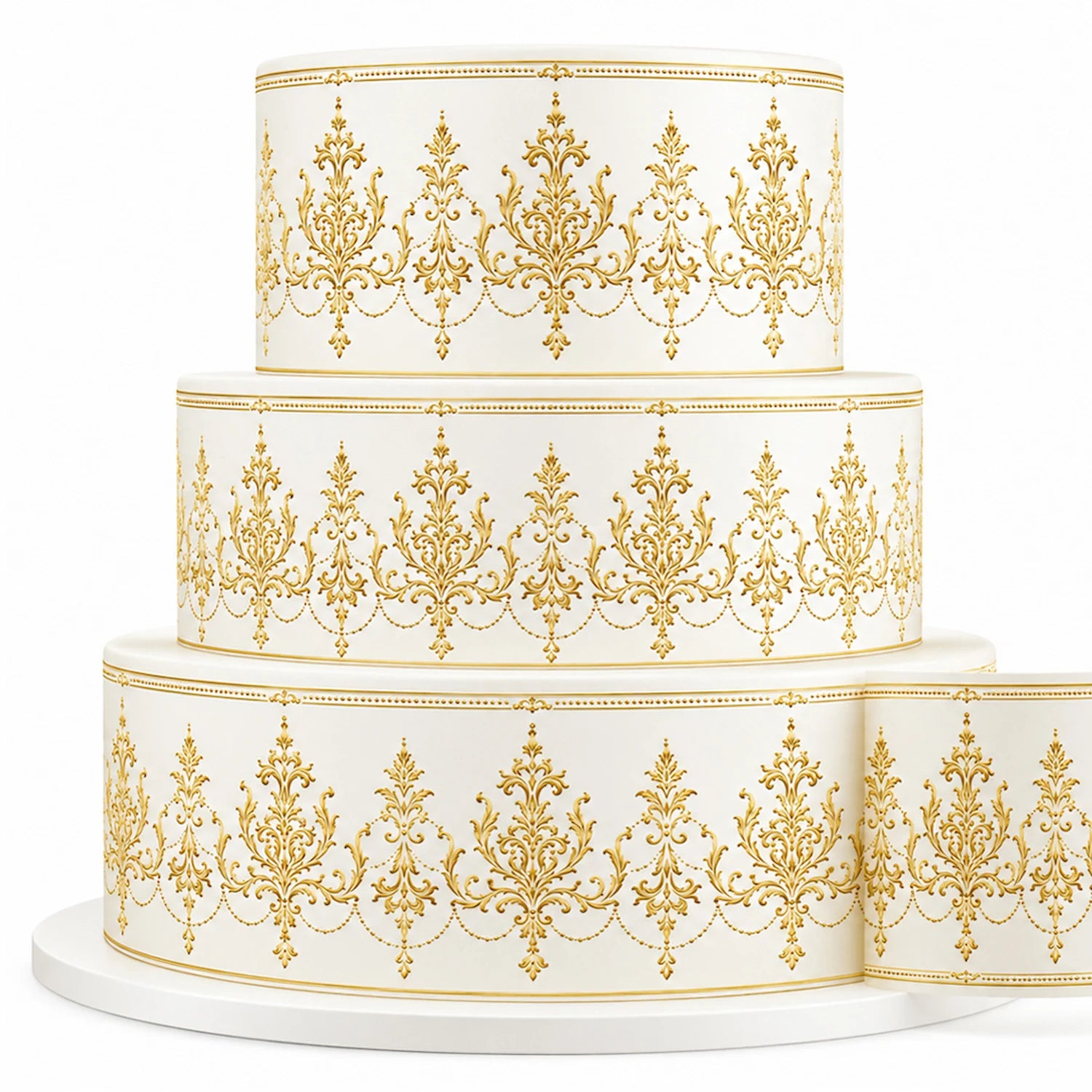 Seamless Classic Wedding Gold Custom Edible Image Cake Wrap -  Precut Icing Sheet - RA Pape Easy to apply