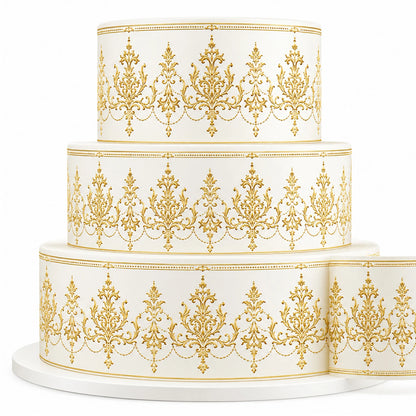 Seamless Classic Wedding Gold Custom Edible Image Cake Wrap -  Precut Icing Sheet - RA Pape Easy to apply