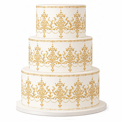Seamless Classic Wedding Gold Custom Edible Image Cake Wrap -  Precut Icing Sheet - RA Pape Looking Great