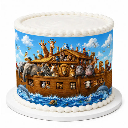 Seamless Noah's Ark Birthday Edible Image Cake Wrap - Icing Sheet
