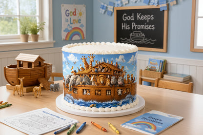 Seamless Noah's Ark Birthday Edible Image Cake Wrap - Icing Sheet 