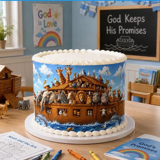 Seamless Noah's Ark Birthday Edible Image Cake Wrap - Icing Sheet