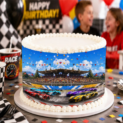 Party with Seamless Race Car Birthday Edible Image Cake Wrap-  Birthday Icing Sheet - RA Pape
