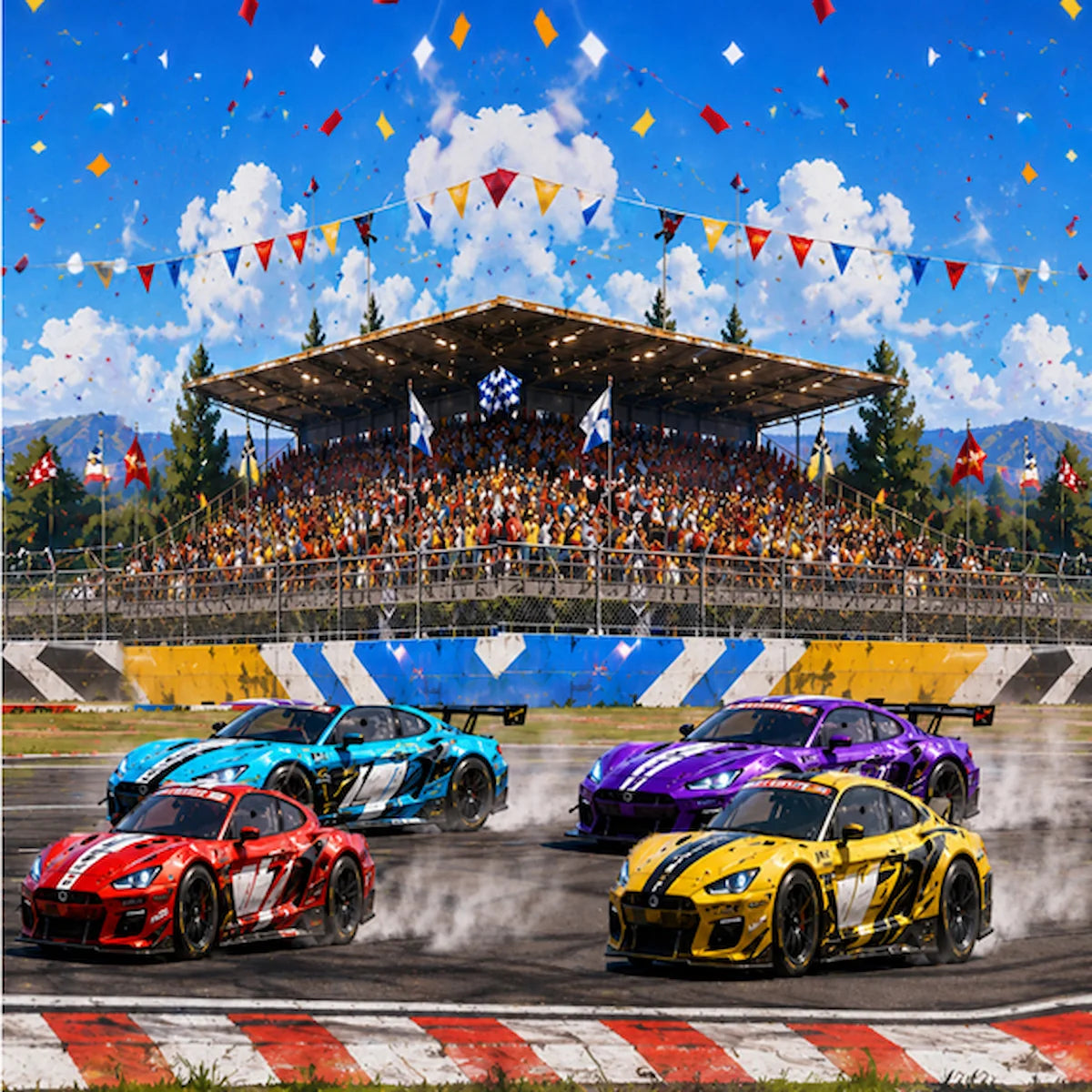Up close look of Seamless Race Car Edible Image Cake Wrap-  Birthday Icing Sheet - RA Pape
