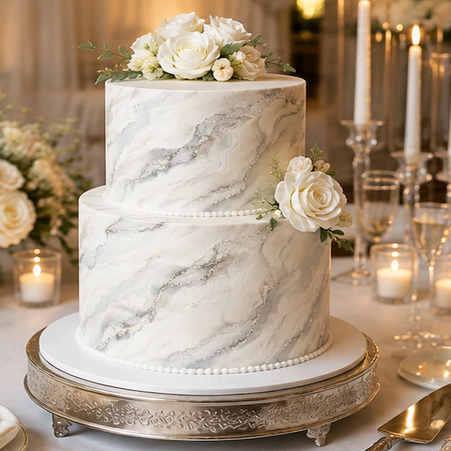 Silver Veined Wedding Custom Edible Image Cake Wrap – Seamless Icing Sheet  Celebration 