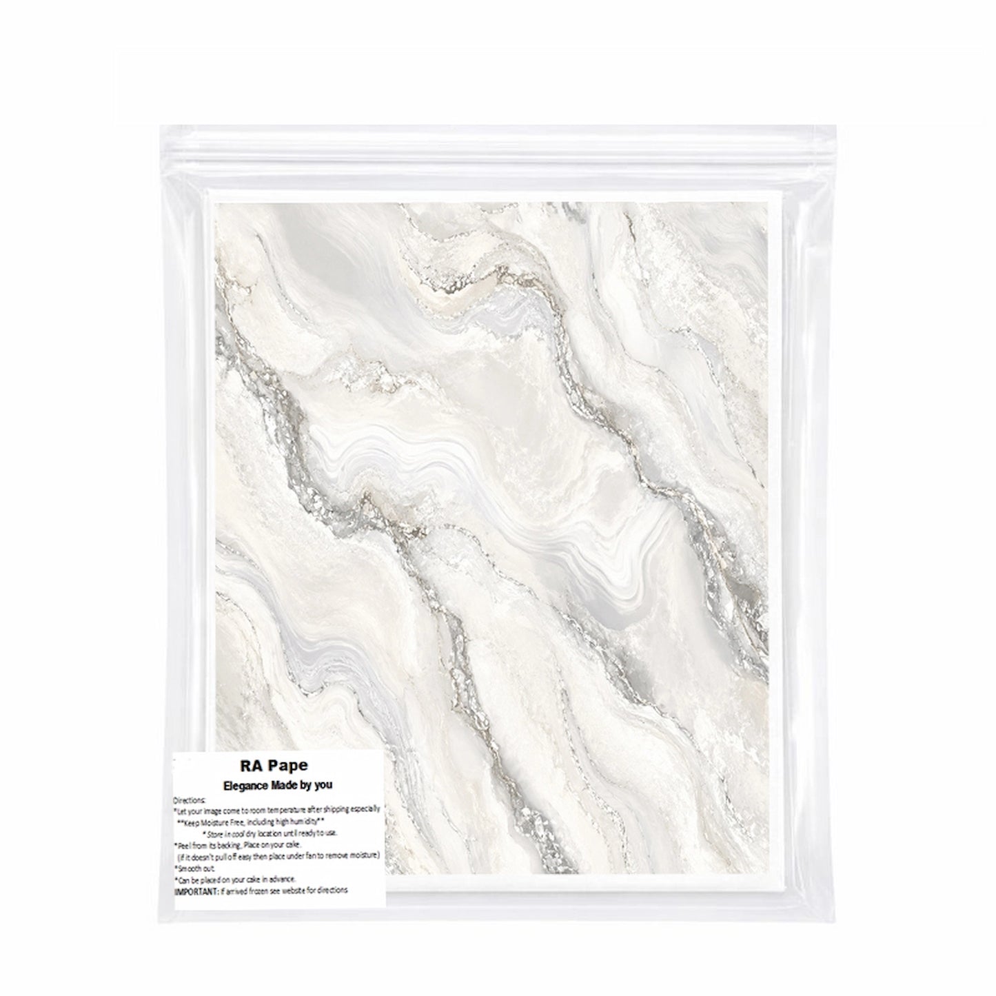 We send you precut Silver Veined Wedding Custom Edible Image Cake Wrap – Seamless Icing Sheet  made to fit your selected cake size