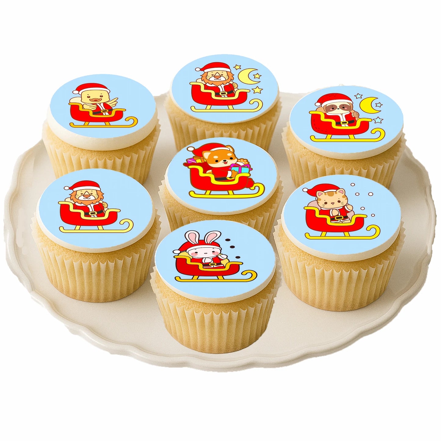 Christmas Sleigh-Ride Sweeties edible cake images - cupcake image toppers on cupcakes – for Christmas holiday fun
