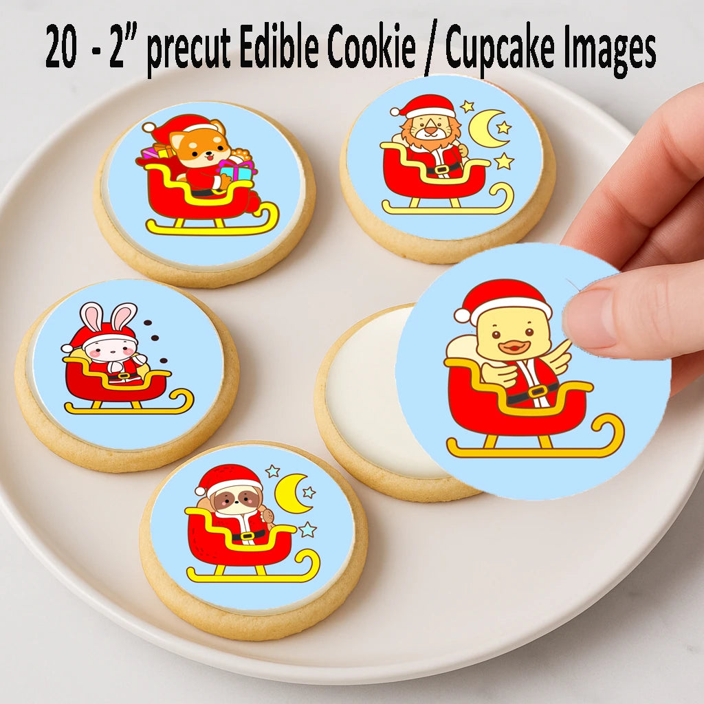 Custom Edible Cake Topper – Sleigh-Ride Sweeties Christmas  Design – Icing Sheet Cookie & Cupcake Images –20 Pre-cut 2” Round– RA Pape