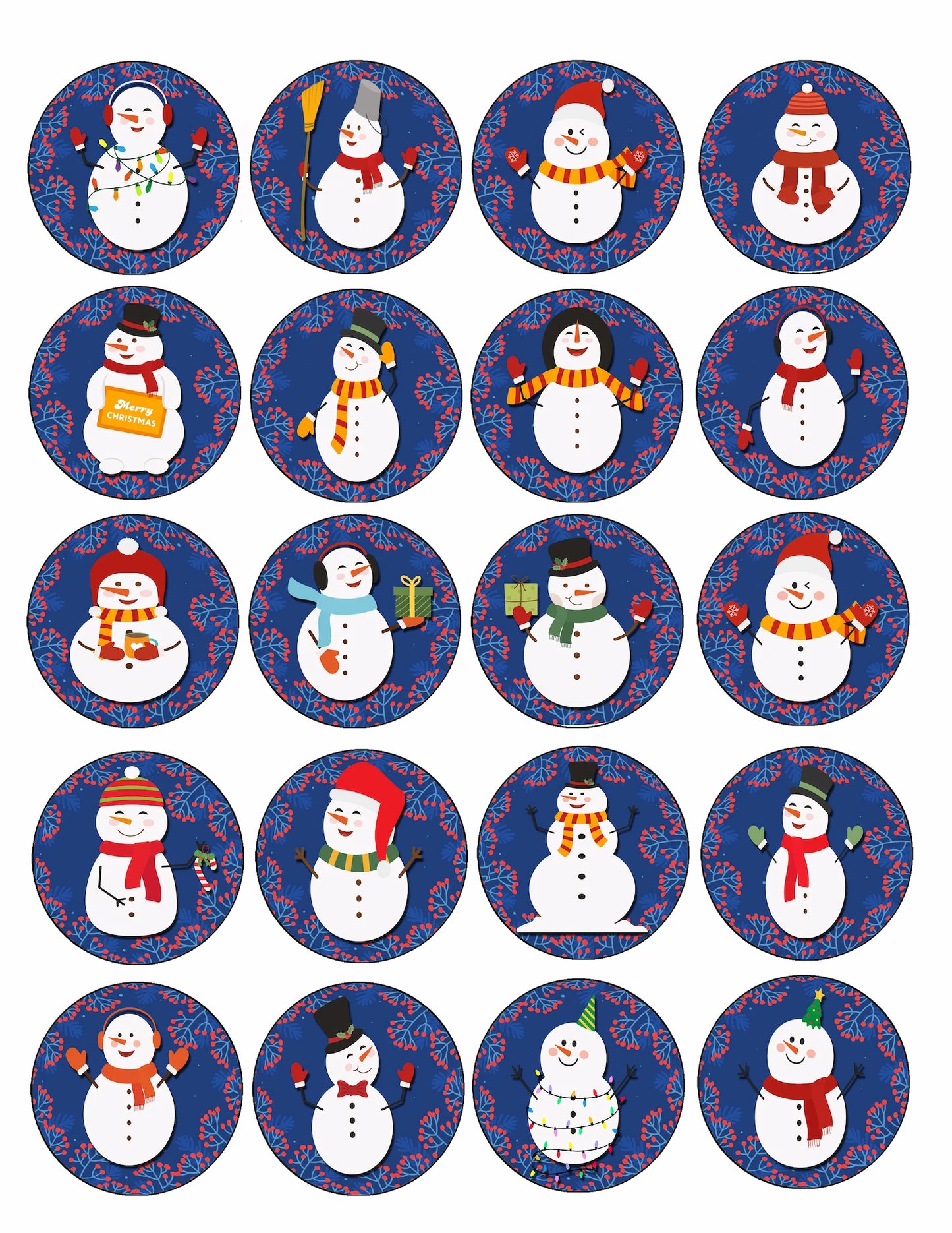 Snowman Christmas Edible Image Cookie & Cupcake Topper - Sheet of 20
