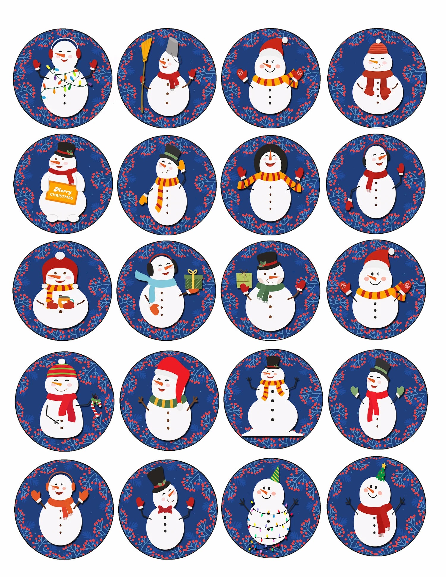Snowman Christmas Edible Image Cookie & Cupcake Topper - Sheet of 20