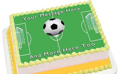 Custom Edible Cake Topper –  Soccer Field Design – 1/4 Sheet Cake (9x13) – Precut Icing Sheet – RA Pape