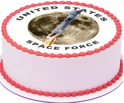 Cake with 'United States Space Force' text and moon graphic