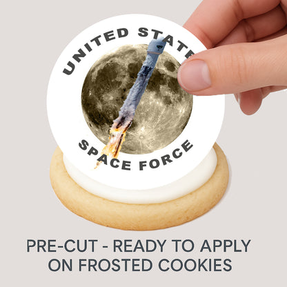 Space Force Rocket To The Moon Edible Image Cookie & Cupcake Toppers – Precur no tools needed