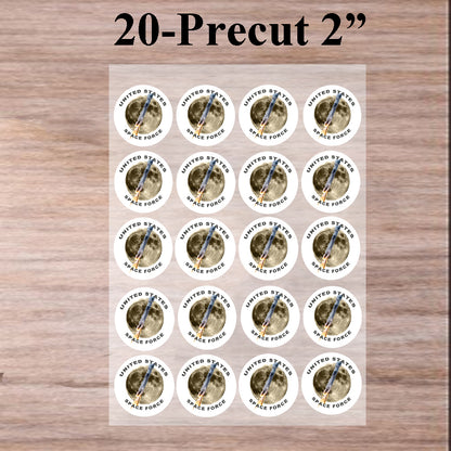Sheet of 20 precut Space Force Rocket To The Moon Edible Image Cookie & Cupcake Toppers – 2" Rounds  