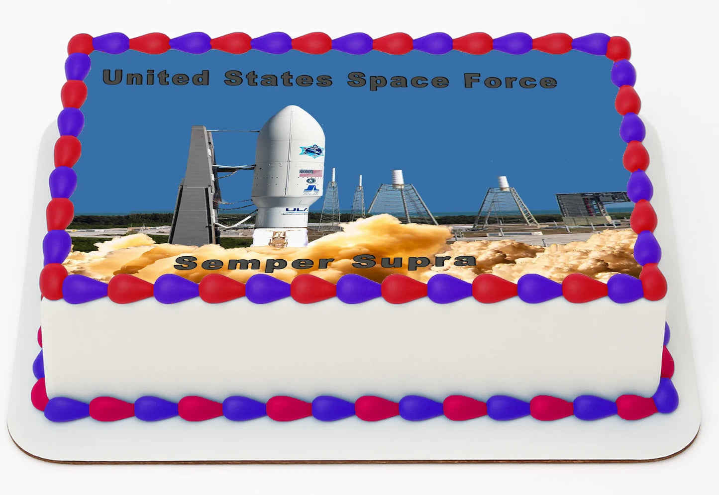 United States rocket launch blasting off on top of cake