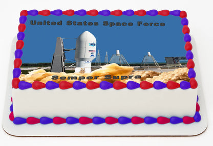 United States rocket launch blasting off on top of cake