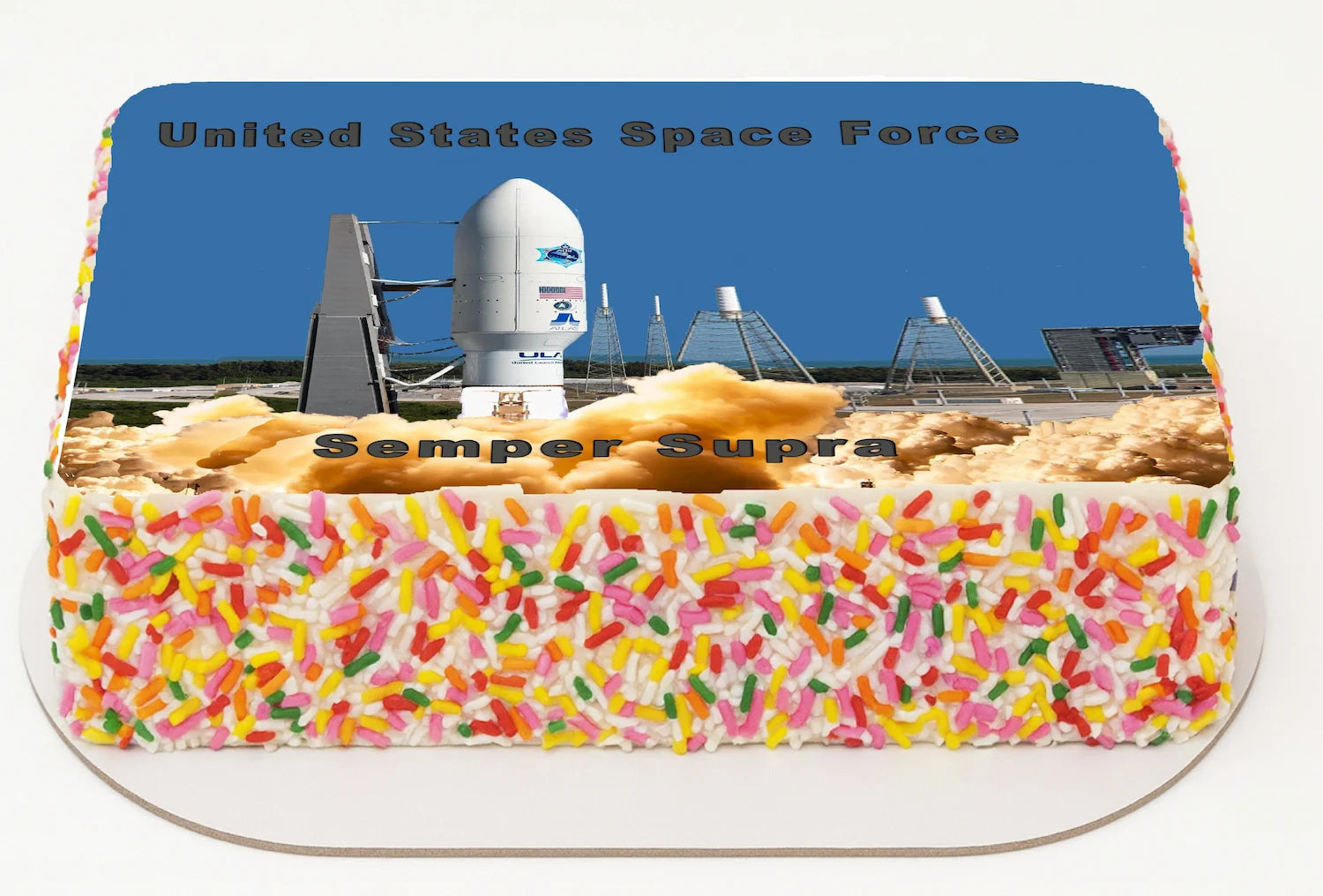 rocket launch blasting off on top of cake