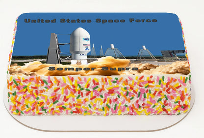 rocket launch blasting off on top of cake