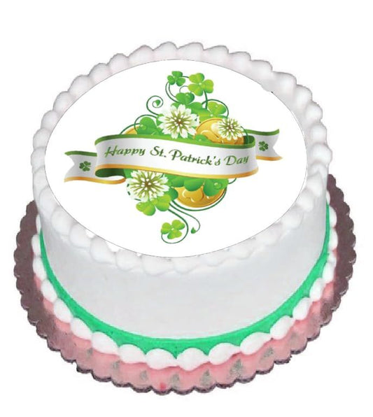 Custom Edible Cake Topper –  St Patrick's Day Bouquet Design – Pre-cut 8" Round Icing Sheet – RA Pape