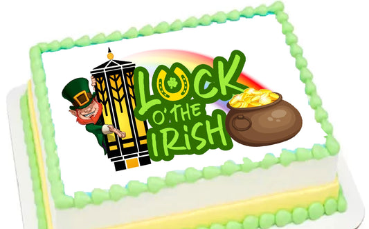 Custom Edible Cake Topper –  St Patrick's Luck of the Irish Design – 1/4 Sheet Cake (9x13) – Precut Icing Sheet – RA Pape