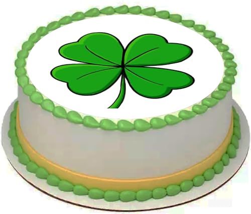 Custom Edible Cake Topper –  St Patricks Four Leaf Clover Cake Design – Pre-cut 8" Round Icing Sheet – RA Pape