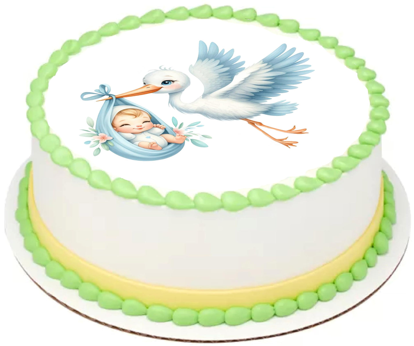 Edible Icing Images Cake Topper with Stork Baby Boy Arrival Baby Shower-Announcement-Gender Reveal-themed decoration