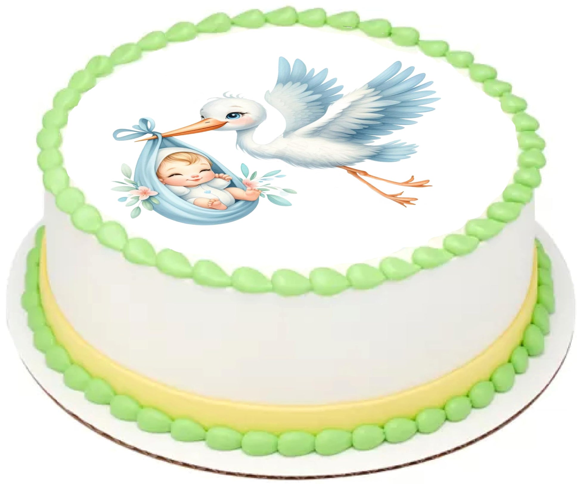 Edible Icing Images Cake Topper with Stork Baby Boy Arrival Baby Shower-Announcement-Gender Reveal-themed decoration