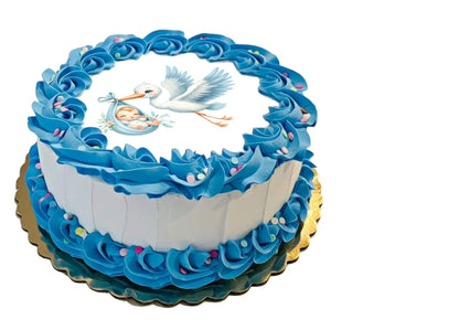 Edible Icing Image Cake Topper with Stork Baby Boy Arrival Baby Shower-Announcement-Gender Reveal themed decoration