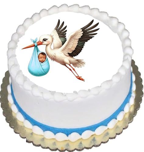 Edible Icing Images Cake Topper with Stork Baby Boy Baby Shower-Announcement-Gender Reveal-themed decoration