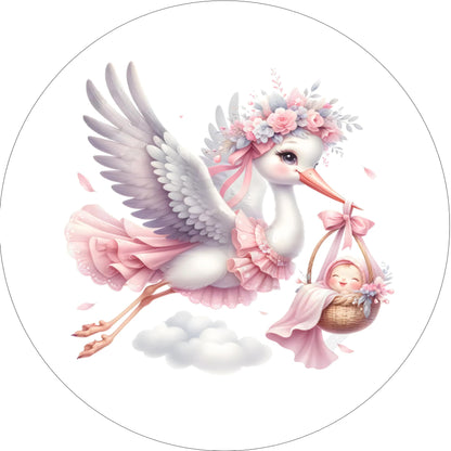 Stork Baby Girl Baby Shower - Gender Reveal - Edible Image Cake  Topper Vibrant Colors