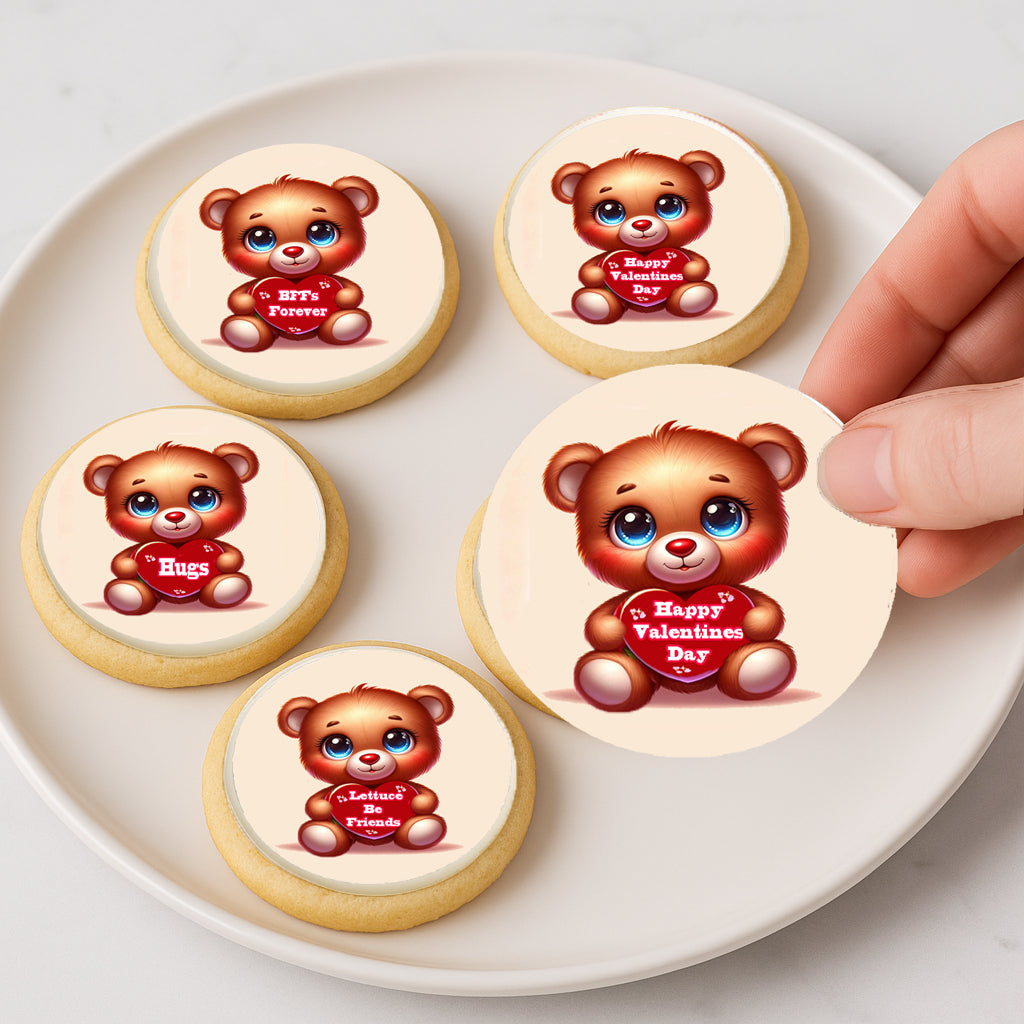 Custom Edible Cake Topper – Sweet Valentine Teddy Collection  Design – Icing Sheet Cookie & Cupcake Images –20 Pre-cut 2” Round– RA Pape