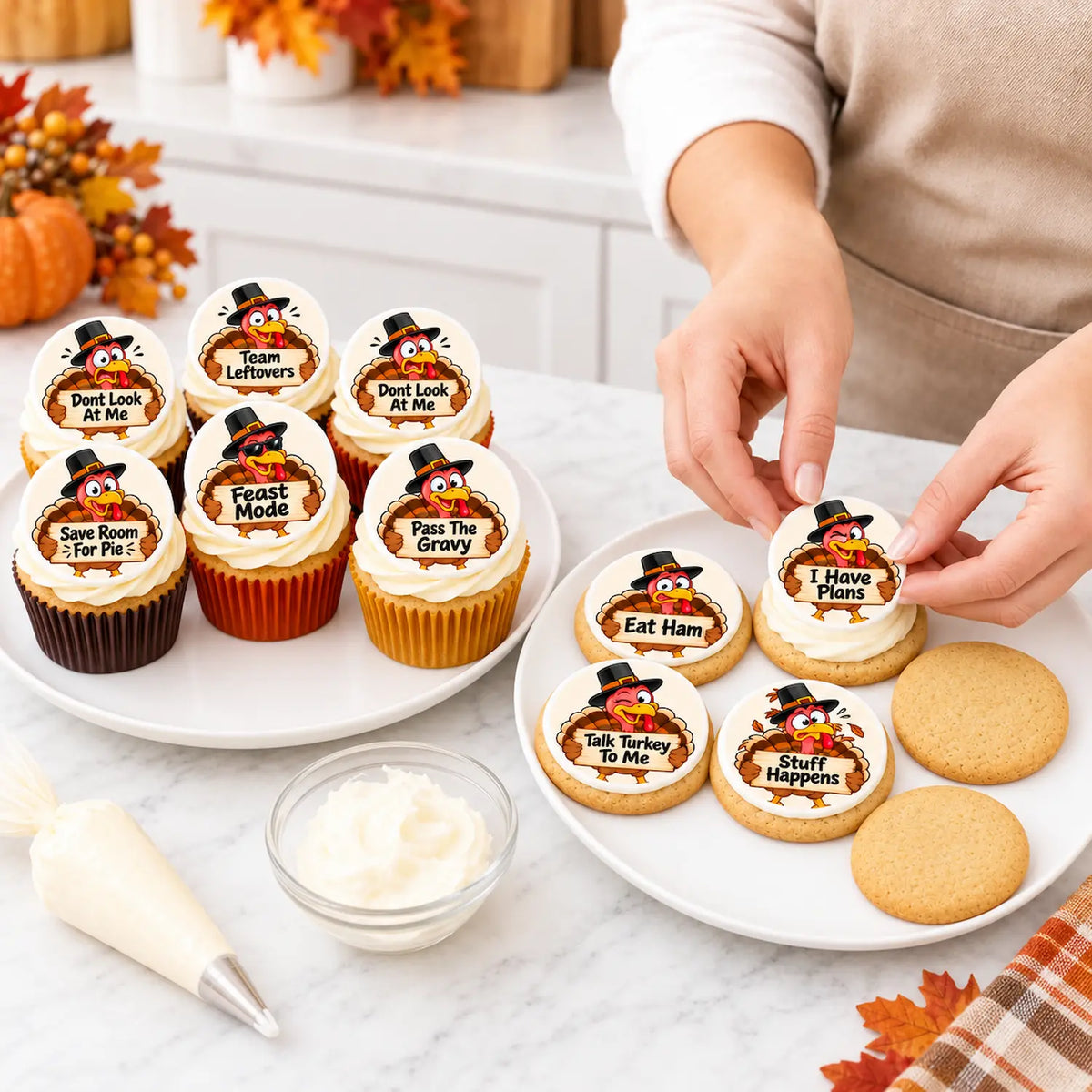 Thankgiving Edible Image Cookie-Cupcake Topper Turkey Talk - 20 Precut Icing Sheet- RA Pape Easy to apply