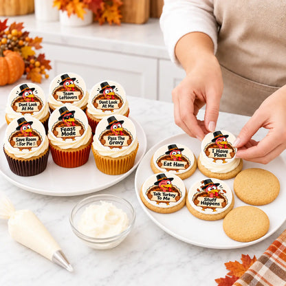 Thankgiving Edible Image Cookie-Cupcake Topper Turkey Talk - 20 Precut Icing Sheet- RA Pape Easy to apply