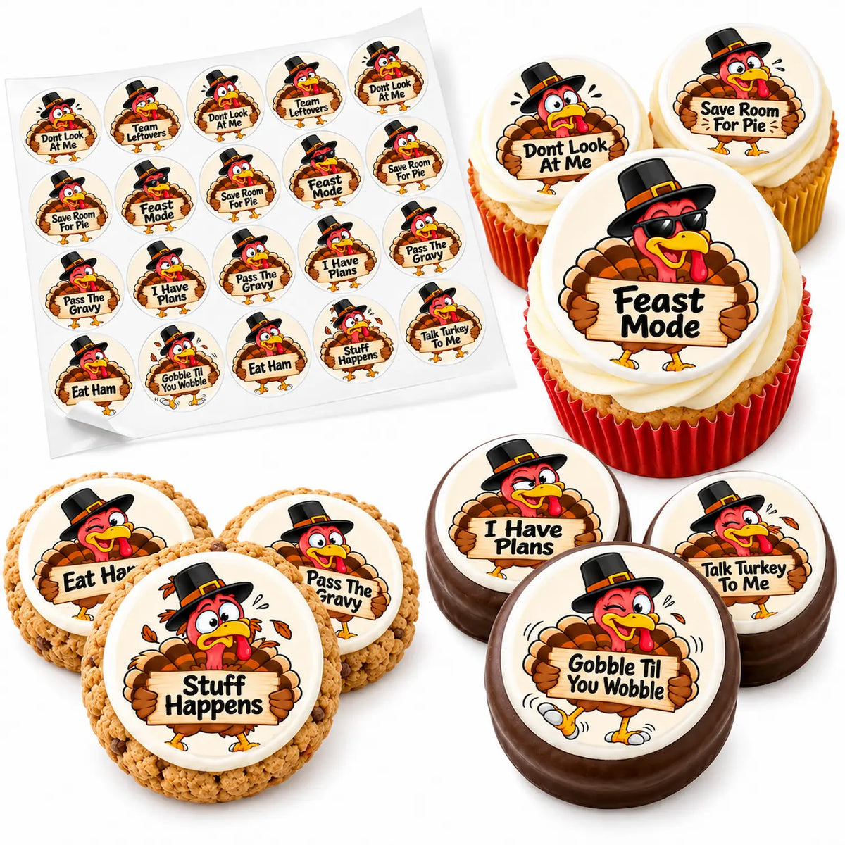 Thankgiving Edible Image Cookie-Cupcake Topper Turkey Talk - 20 Precut Icing Sheet- RA Pape