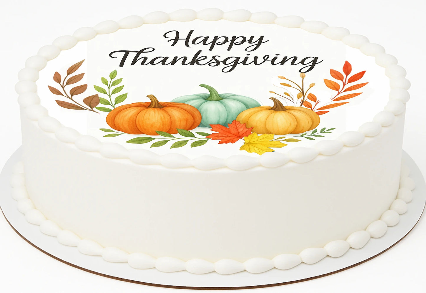 Custom Edible Cake Topper –  Thanksgiving Blushing Harvest Design – Pre-cut 8" Round Icing Sheet – RA Pape