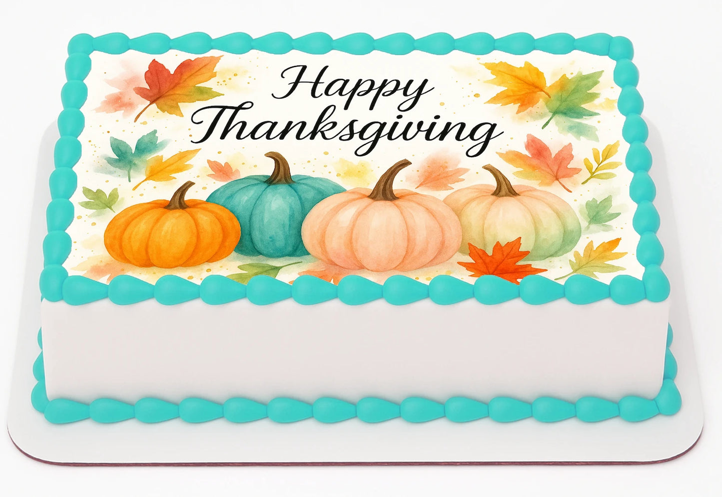 Custom Edible Cake Topper Thanksgiving Blush Harvest Design 1/4  Sheet, 9 x 13 Cake Precut Easy to Use RA Pape